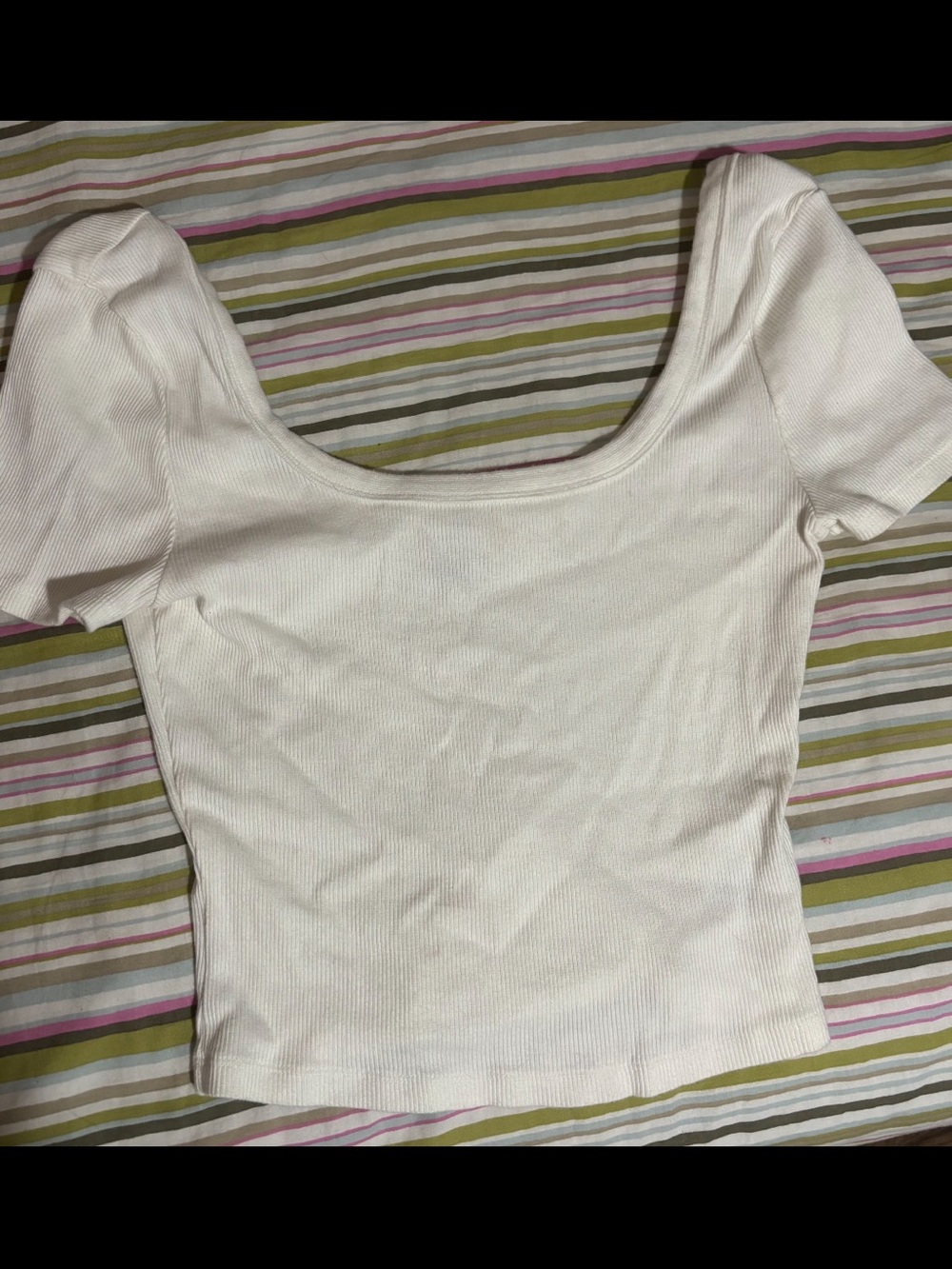 White Ribbed Scoop Neck Women’s Top